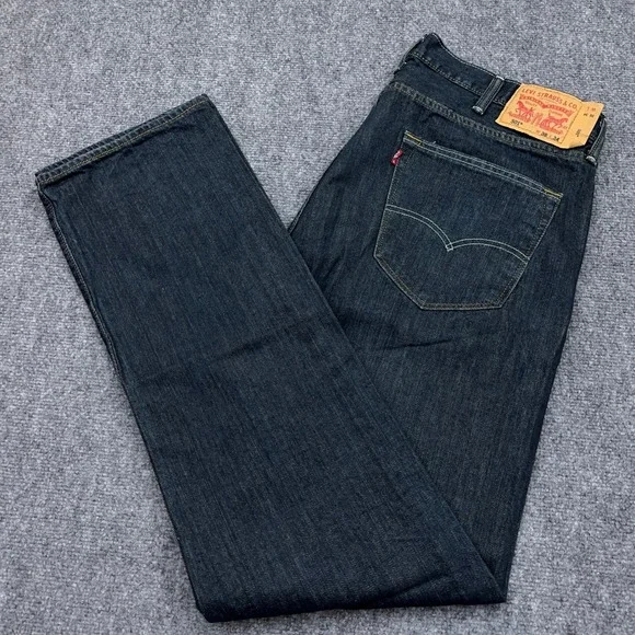 Levis 501 Original Fit Jeans Mens 38x34 Dark Indigo Dimensional Rigid Button Fly