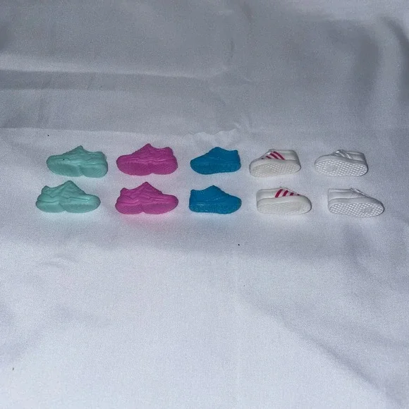Barbie Doll Shoe Lot‎ 5 Pairs Sneakers Pink Blue White Mint Green Athletic Shoes