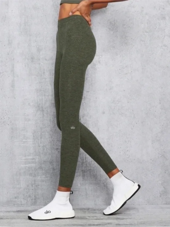 ALO YOGA | Alosoft Flow High Waist Legging in Hunter Heather Green, Size Small