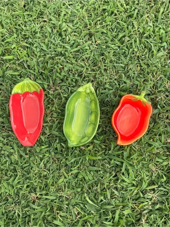 Pier 1 Red & Green Vegetable-Shaped Ceramic Dishes