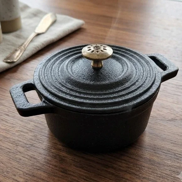 Epicure Mini Cast Iron Cocotte with Lid Round Individual Dutch Oven Black 3.5in