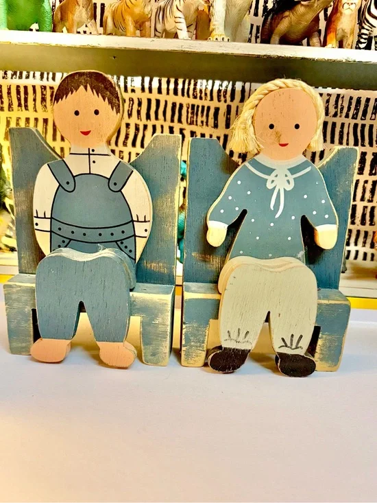 Wooden folk art boy & girl