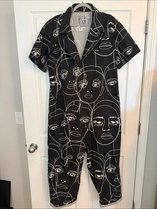 Face-Print Short-Sleeve Jumpsuit