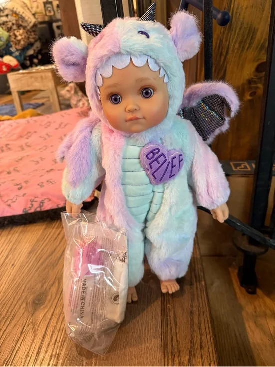 Plush Dragon Costume Baby Doll - Pastel Pink & Blue