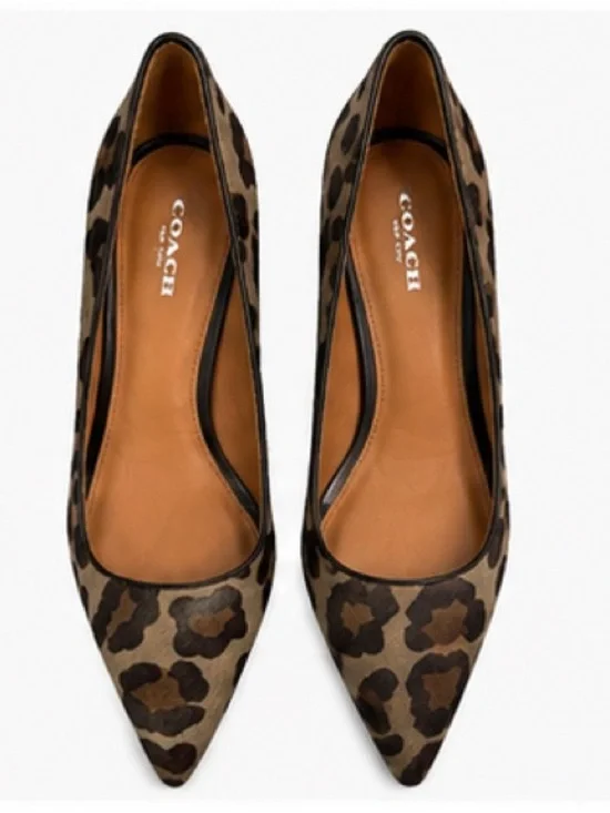 Coach Leopard Haircalf Pointed Toe Kitten Heel Pumps 8.5B