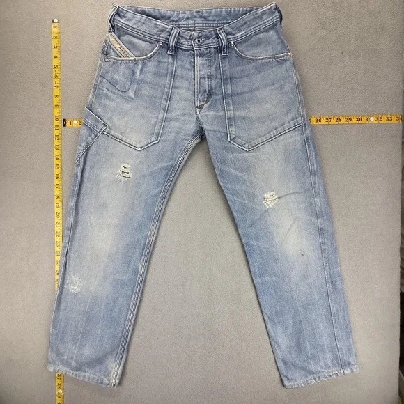 VTG Diesel Jeans Mens 30x34 Blue Kevor Altered Hem Light Wash Tapered 00772‎