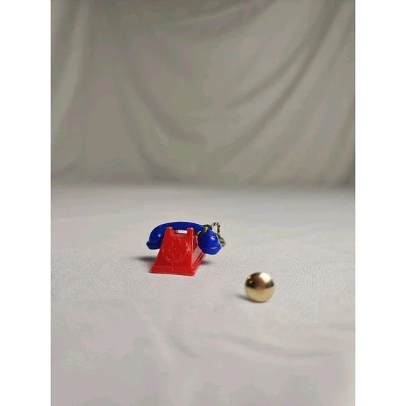 VTG Dollhouse Rotary Telephone Red Blue Miniature Phone with Cord Renwal