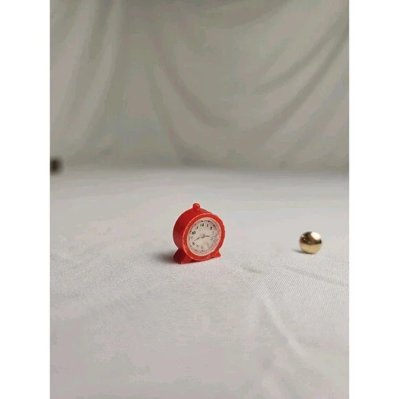 VTG Renwal Dollhouse Mantel Clock Red Miniature 1:16 Scale Mid-Century