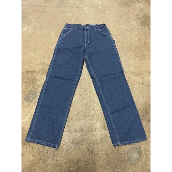 Carhartt Jeans‎ Mens 34x34 Blue Washed Denim Work Dungaree Carpenter Made USA