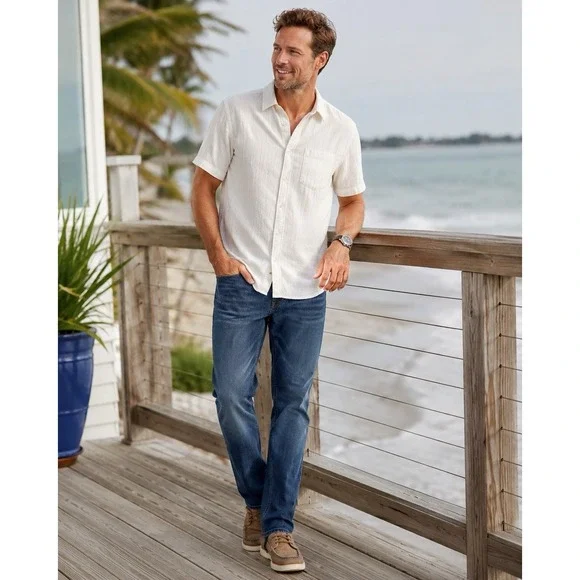 Tommy Bahama Standard Fit Jeans Mens 36x30 Blue Stretch Tencel Denim Straight