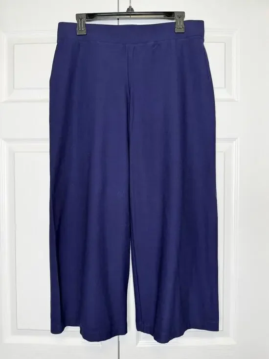 Eileen Fisher Woman Pants Size M RN78121/CA#34460 Navy Pull on Wide Cropped
