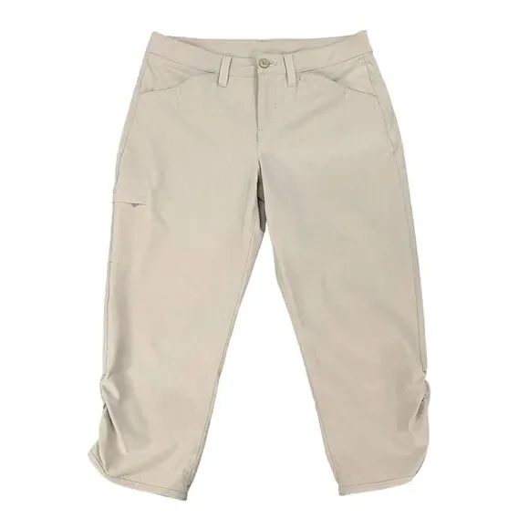 Eddie Bauer Pants Womens 4 Beige Adventurer Capri Stretch Ruched Sides Outdoor