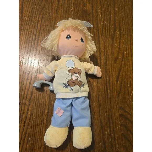 Vintage 1986 Precious Moments Plush Doll – 11” Blonde Yarn Hair – Applause