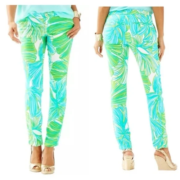 Lilly Pulitzer Alina Slim Ankle Pants Womens 0 Fronds Place Print Tropical Color
