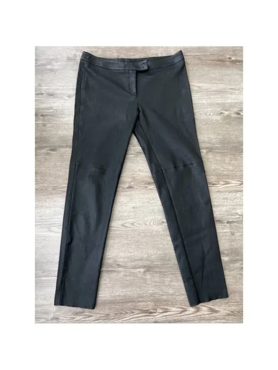 Akris Punto‎ Fancy Lambskin Nappa Leather Front Fitted Pants Womens US 10 Black