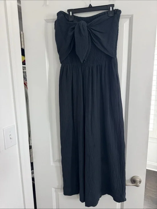 Strapless Tie-Front Black Jumpsuit