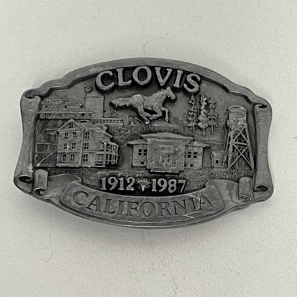 VTG 1987 Clovis California 75th Anniversary Belt Buckle #350/750 Pacific Brass