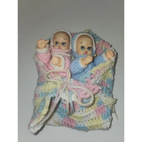 Handmade Crochet Dolls In Blanket Thumbsuckers Girl And Boy 12” X 12”