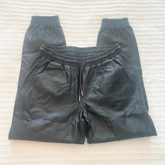 Zara black faux leather jogger size small