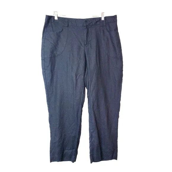 Tommy Hilfiger 16 Women's Straight Leg Pants XL Black‎ 100% Linen Pockets