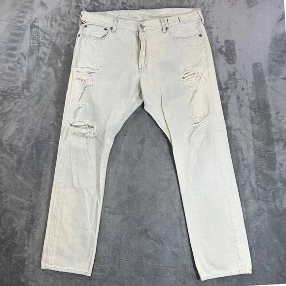 Denim & Supply Ralph Lauren Prospect‎ Slim Distressed Jeans Mens 40x32 Cream