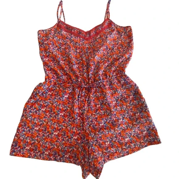 Forever‎ 21 Red Floral Cami Strap Romper