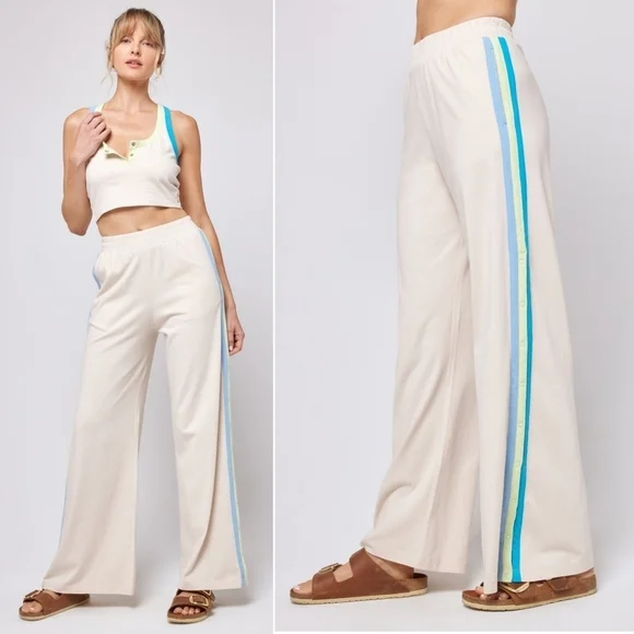 L*SPACE // soft jersey hi waist wide leg side stripe side snap activewear pants