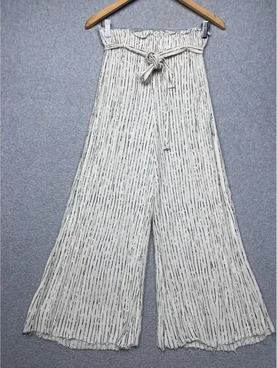 Billabong Striped Palazzo Pants S Wide Leg Beach Paperbag Coastal Boho