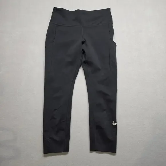 Nike Dri-FIT Womens M Running Capri Leggings Black Perforated Pockets