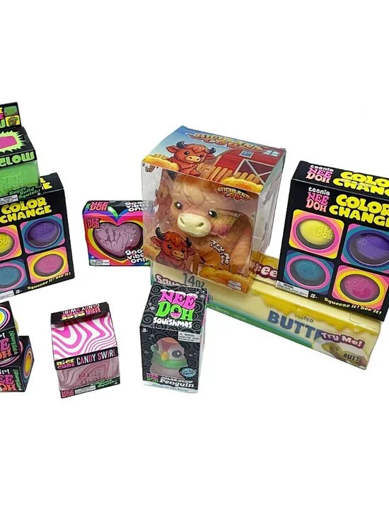 Needoh Squishy Bundle - Glow, Penguin, Candy Swirl, Butter, Highland Cow Vibes