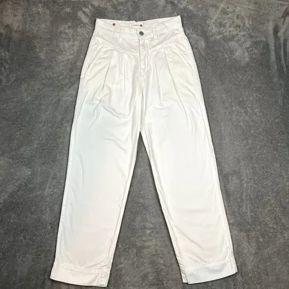 Sundry Womens 24‎ White Pleated High-Waisted Cropped Pants with Heart Embroidery