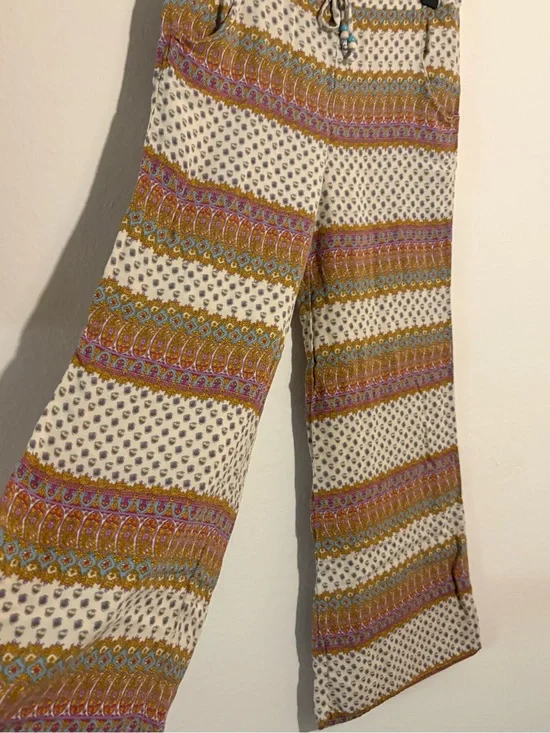 American Eagle Boho Wide Leg Palazzo Pants Paisley Beaded Drawstring