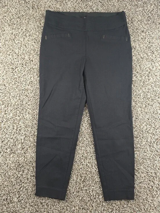 Maurices Womens Sz L Short Ankle Length Skinny Leg Dress Pants Black Pull On