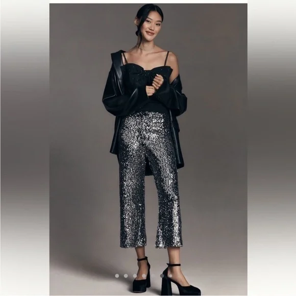 Maeve Anthropologie The Colette Sequin Cropped Wide-Leg Pants – Size 25