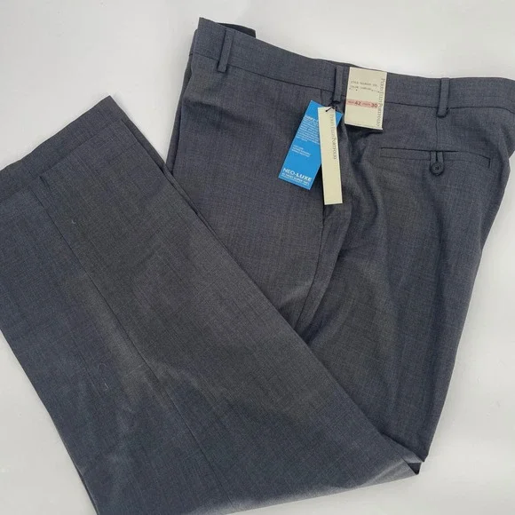 Perry Ellis Portfolio Luxe Premium Performance Modern Dress Pant 42x30 Gray NWT‎
