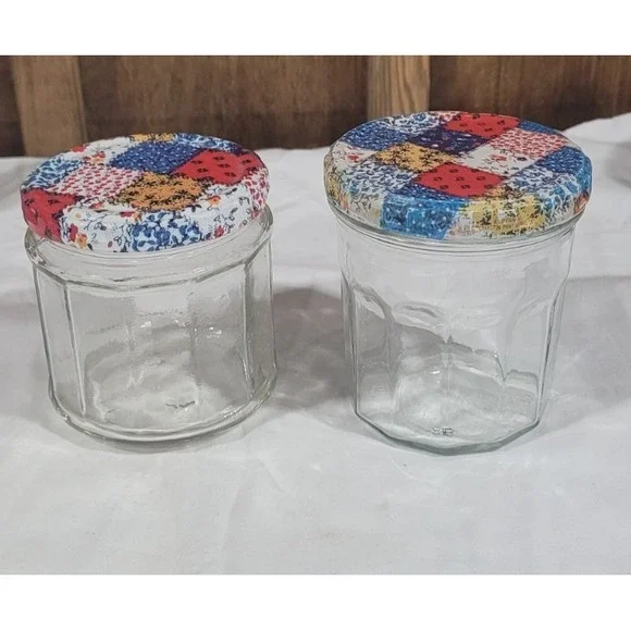 Vintage Anchor Hocking Quilted Patchwork Jelly Jar Set Lot of 2