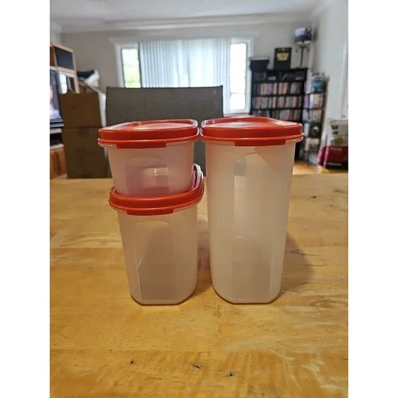 Set of 3 Vintage Tupperware Modular Mates 1613, 1612, 1611 Sz 1,2 & 3 W Red Lid
