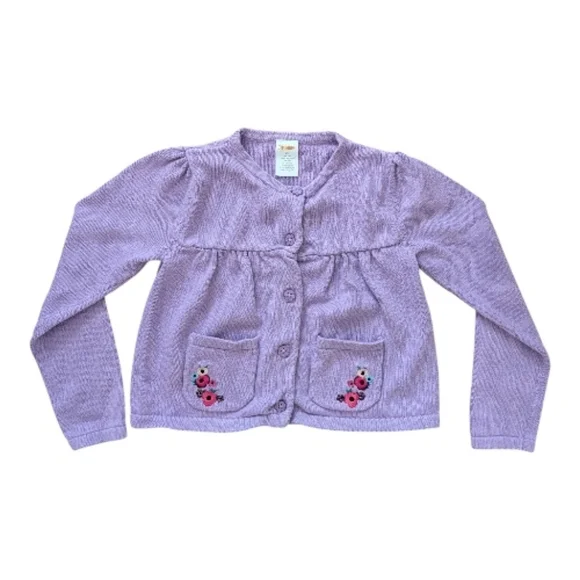 Gymboree Girls Lavender Knit Cardigan with Floral Pockets Size 5T