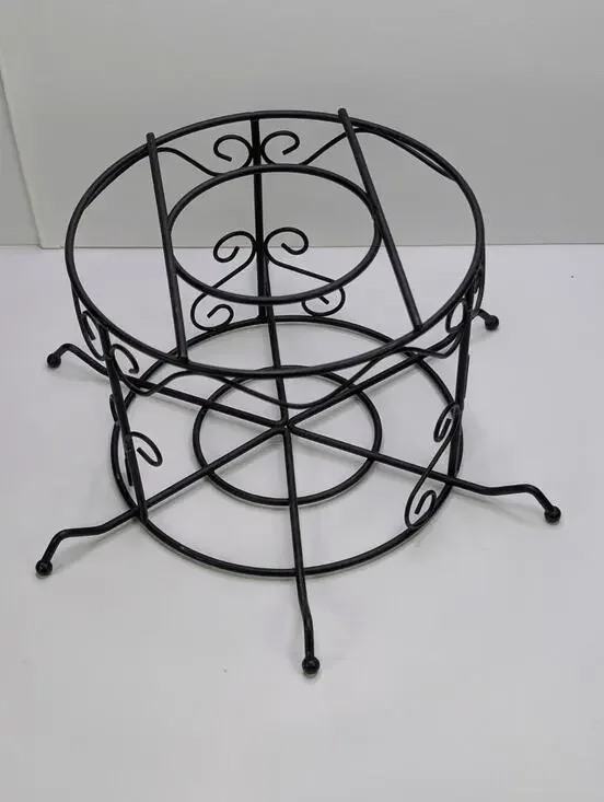 Black Metal 2 Tier Serving Stand Bowl Plate Holder Scrollwork Tabletop Rack