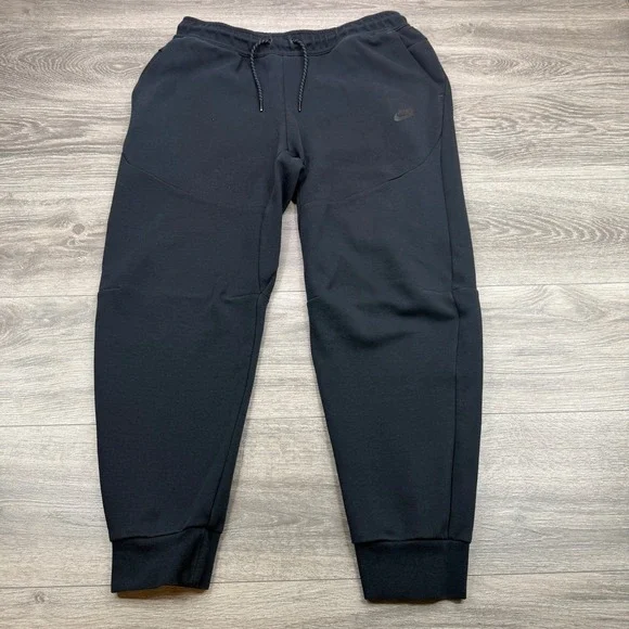 Nike Tech Fleece Joggers Mens Large Triple Black Swoosh Zip Pocket Sweatpants