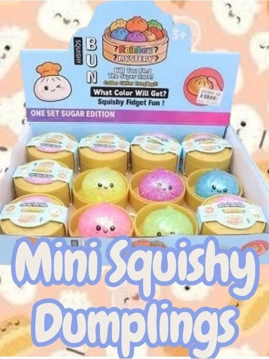 6 Mini Squishy Dumplings Mystery Bun - Pastel Rainbow Glitter Fidget Toy