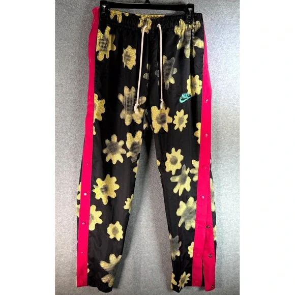 Nike Tear Away Jogger‎ Pants Mens Small Black Pink Stripe Floral Elastic Waist