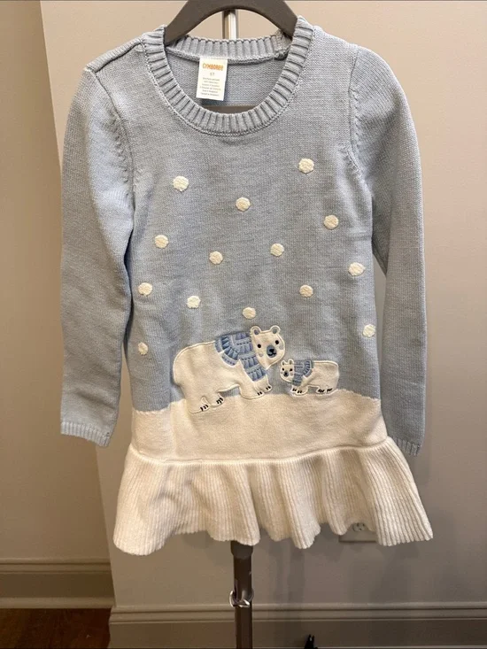 Gymboree Light Blue and White Polar Bear Knit Dress