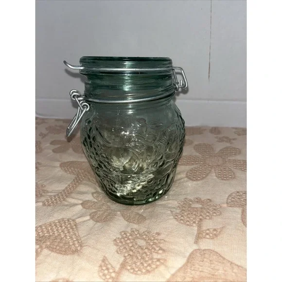 VTG Libbey Light Green Glass Canister Jar Hinged‎ With Seal