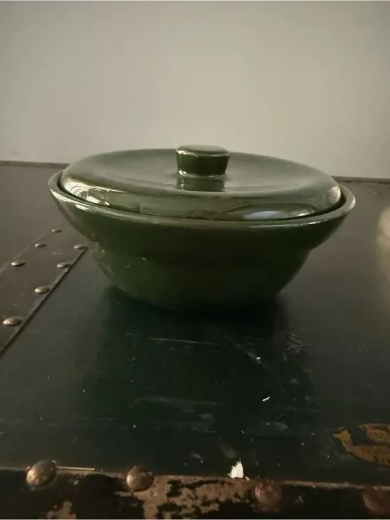 Vintage Dish With Lid Dark Forest Green