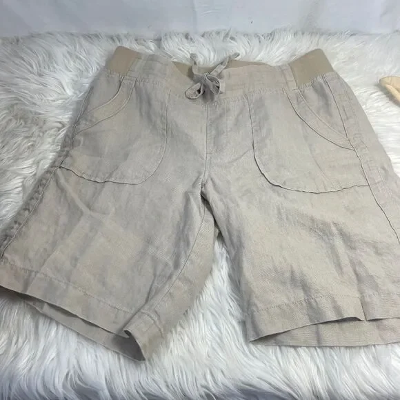 Athleta Oatmeal Drawstring Waist Linen Shorts Sz‎ 2