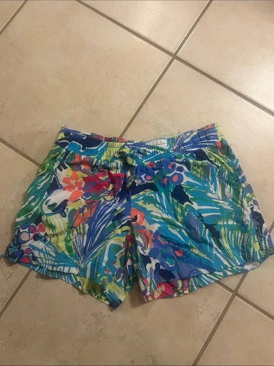Lilly Pulitzer Multicolor Tropical Print Athletic Shorts - Blue/Green/Pink
