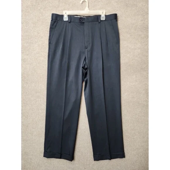 Perry Ellis Portfolio Travel Luxe Dress Pants Men 36x30 Blue Non Iron Cuffed NEW