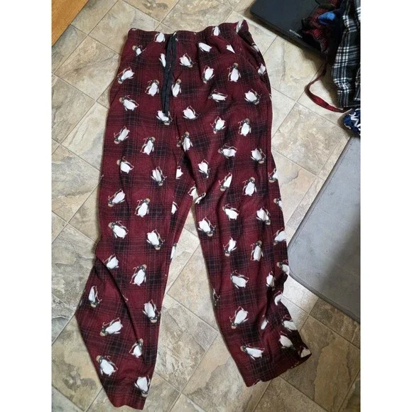 Stafford‎ Mens (M) Fleece Sleep Pants Flannel Lounge Pajamas Penguins Plaid