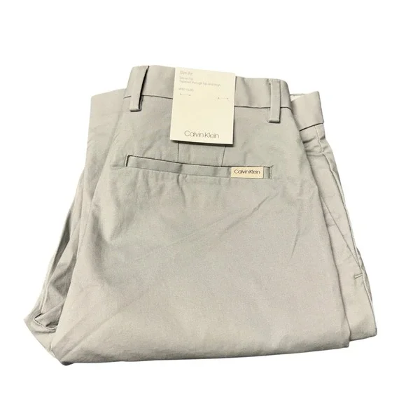 Calvin Klein Chinos Mens 30x30 The‎ Refined Stretch Slim Fit Gray Trousers NEW